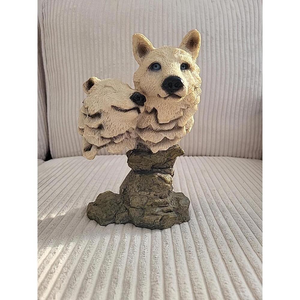 Two Wolf Head Statue - Resin Carved, 8.5"x6" Vintage